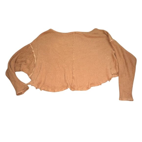 By Together Waflle Knit Raw Bottom Cropped Shirt-Brown-M/L-GUC - Picture 5 of 6